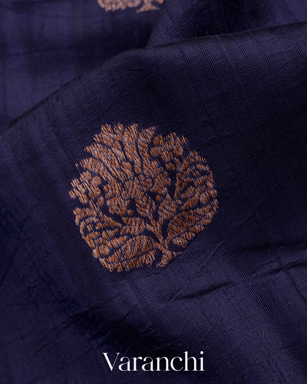 Navy Blue Pure Raw Silk Handloom Saree