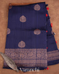 Navy Blue Pure Raw Silk Handloom Saree