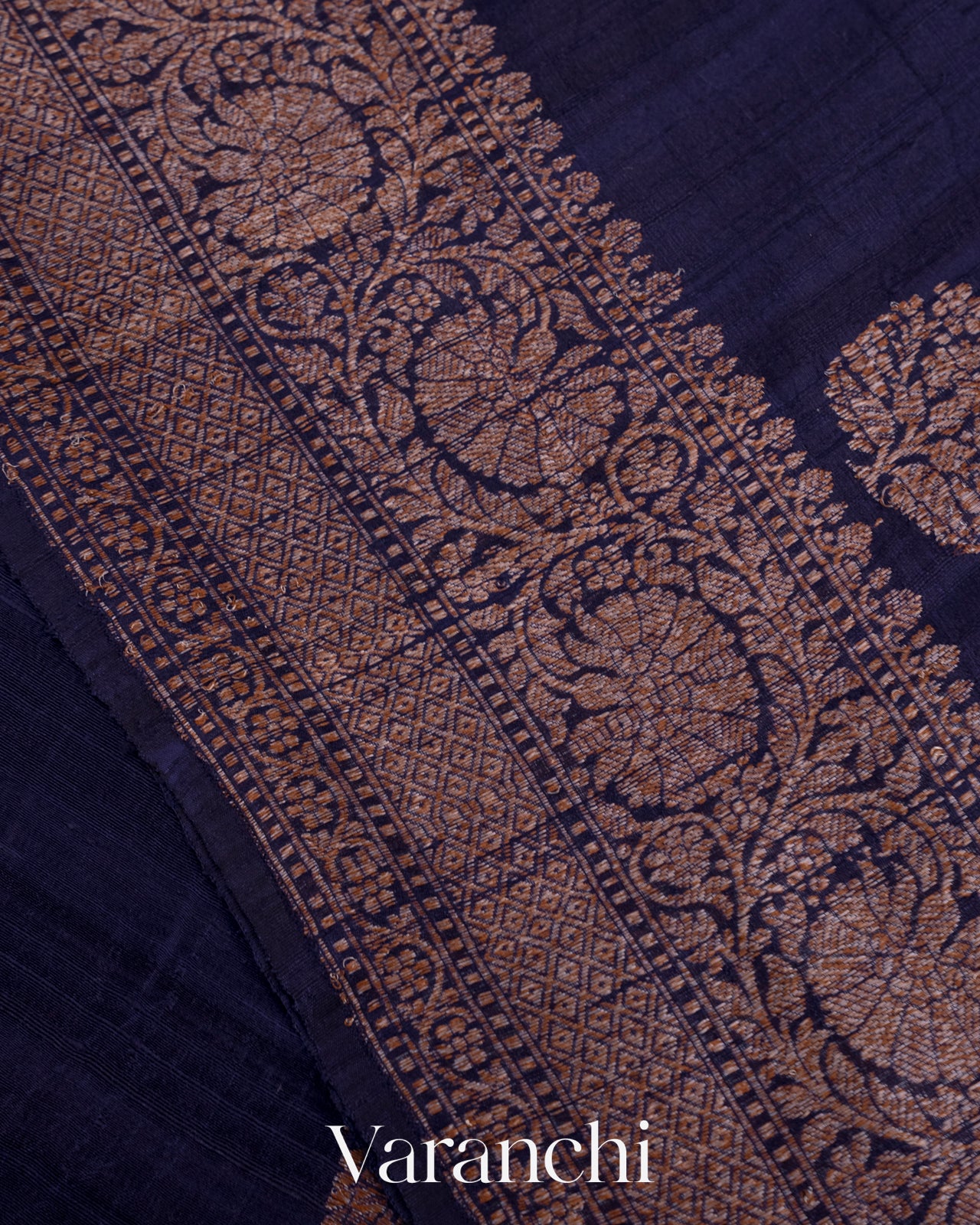 Navy Blue Pure Raw Silk Handloom Saree