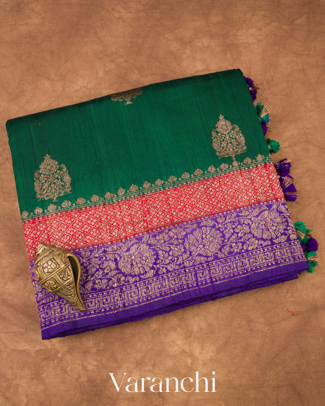 Bottle Green Pure Raw Silk Handloom Saree