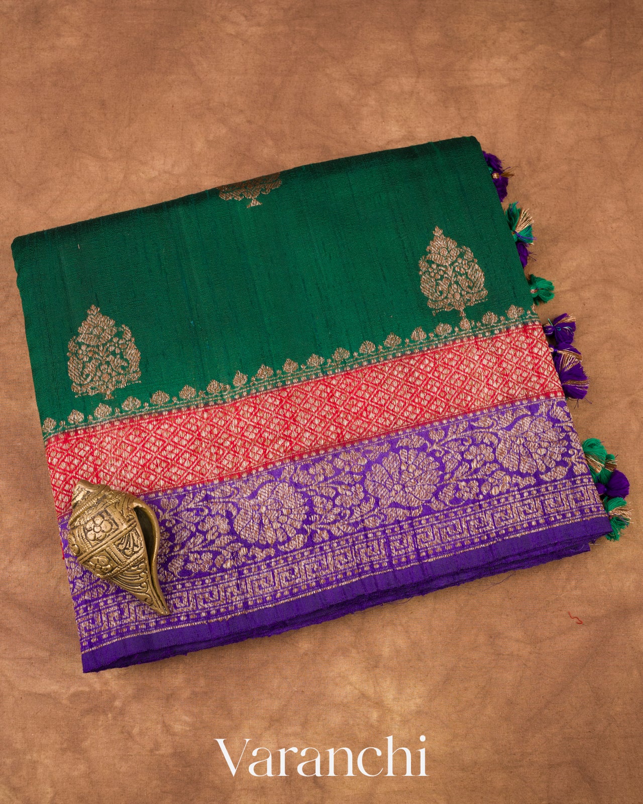 Bottle Green Pure Raw Silk Handloom Saree