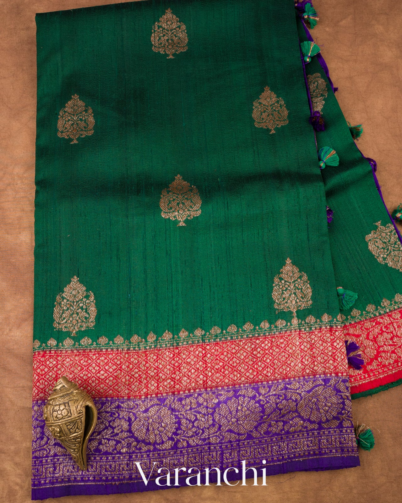 Bottle Green Pure Raw Silk Handloom Saree