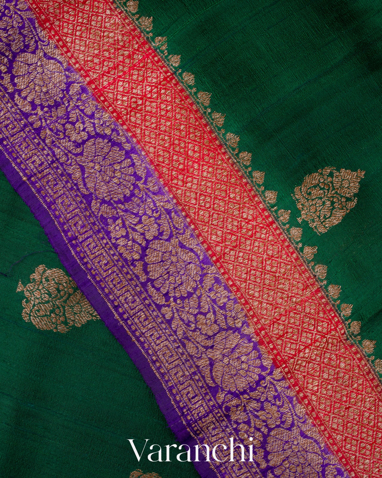 Bottle Green Pure Raw Silk Handloom Saree