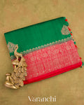 Dark Green Pure Raw Silk Handloom Saree