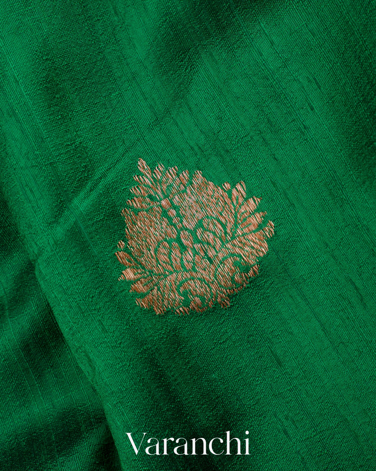 Dark Green Pure Raw Silk Handloom Saree