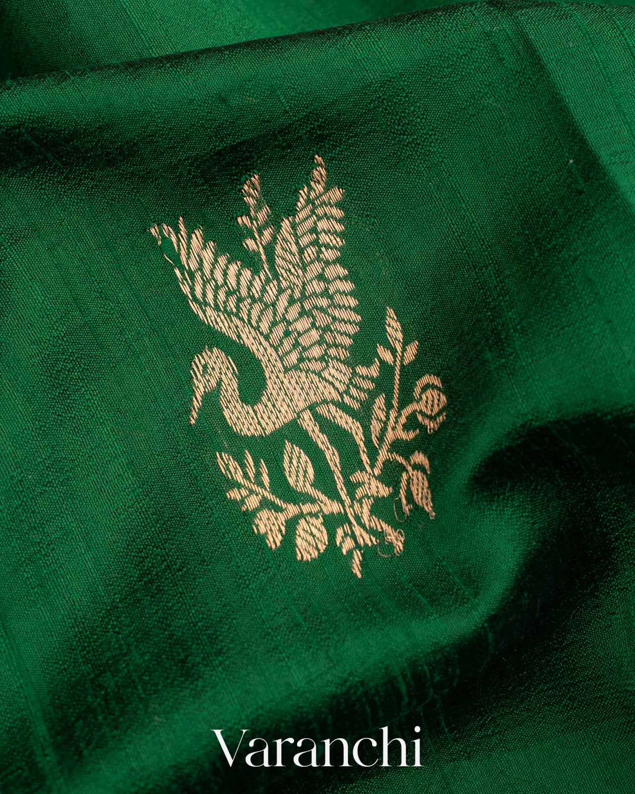 Dark Green Pure Raw Silk Handloom Saree