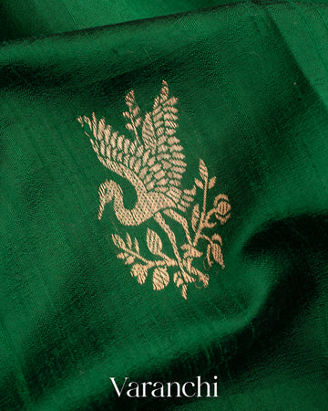 Dark Green Pure Raw Silk Handloom Saree