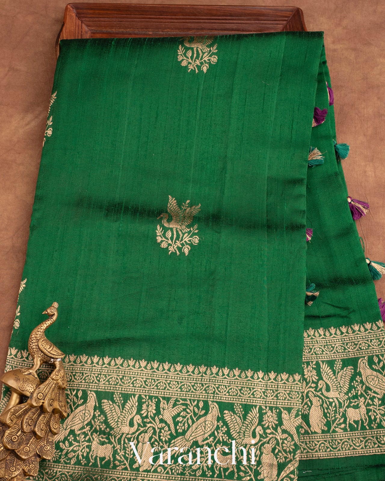 Dark Green Pure Raw Silk Handloom Saree