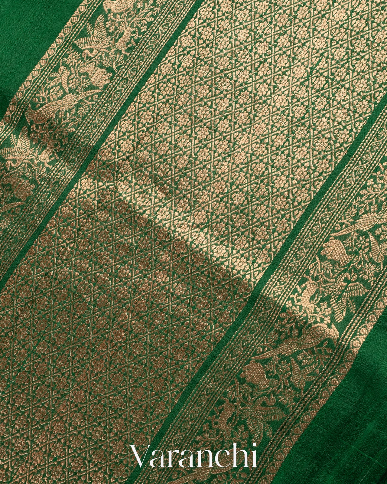 Dark Green Pure Raw Silk Handloom Saree