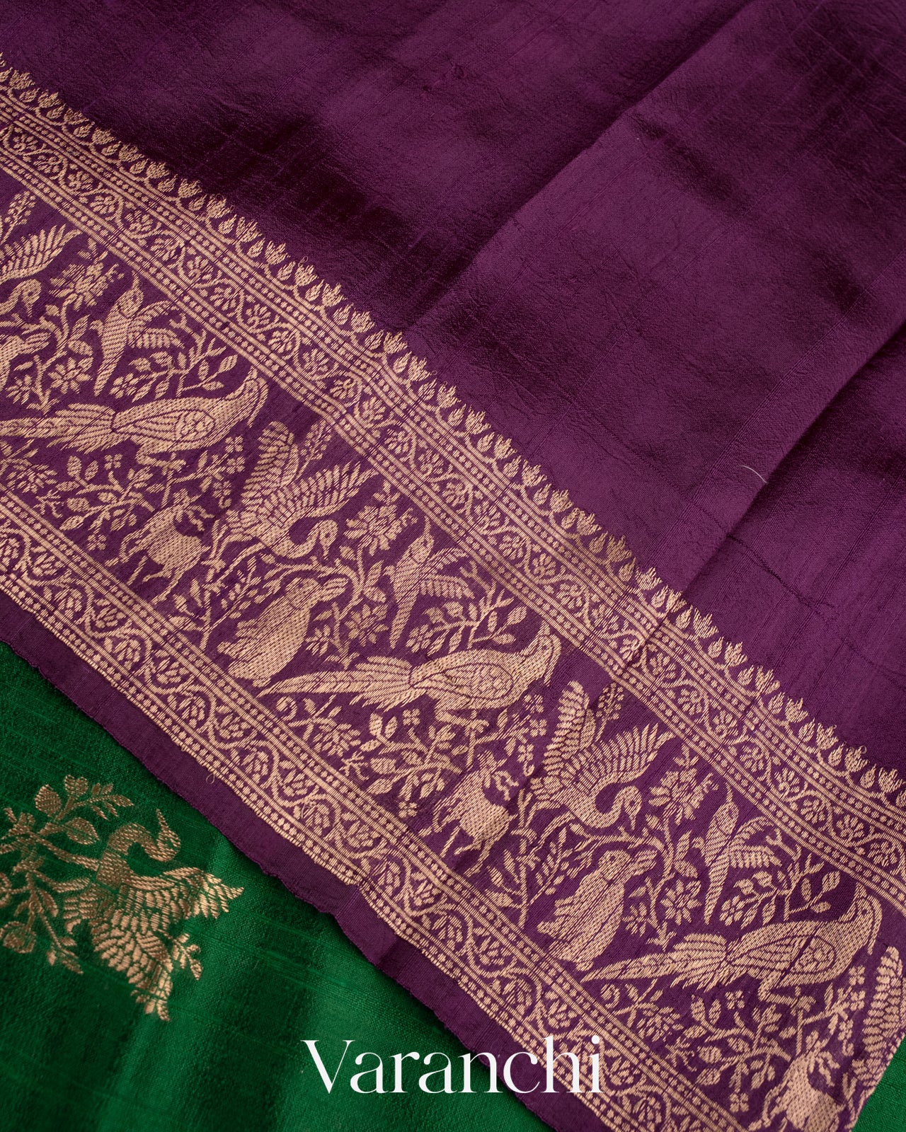 Dark Green Pure Raw Silk Handloom Saree