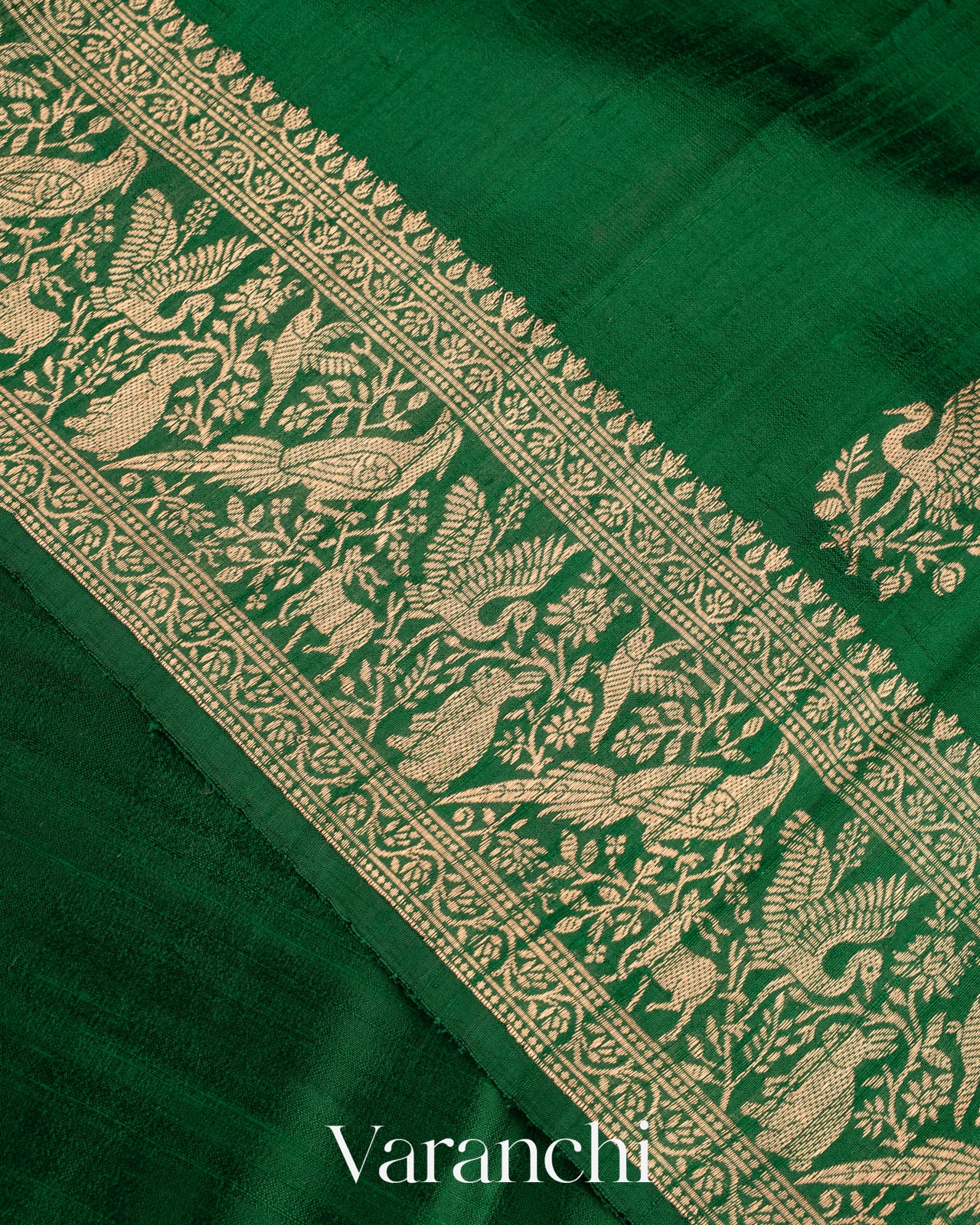 Dark Green Pure Raw Silk Handloom Saree