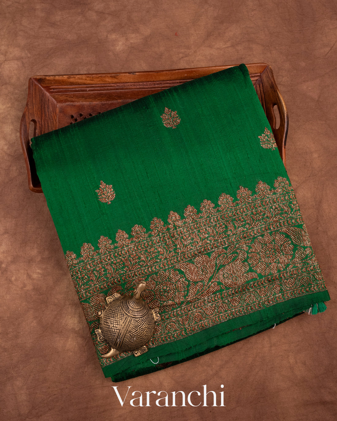 Dark Green Pure Raw Silk Handloom Saree