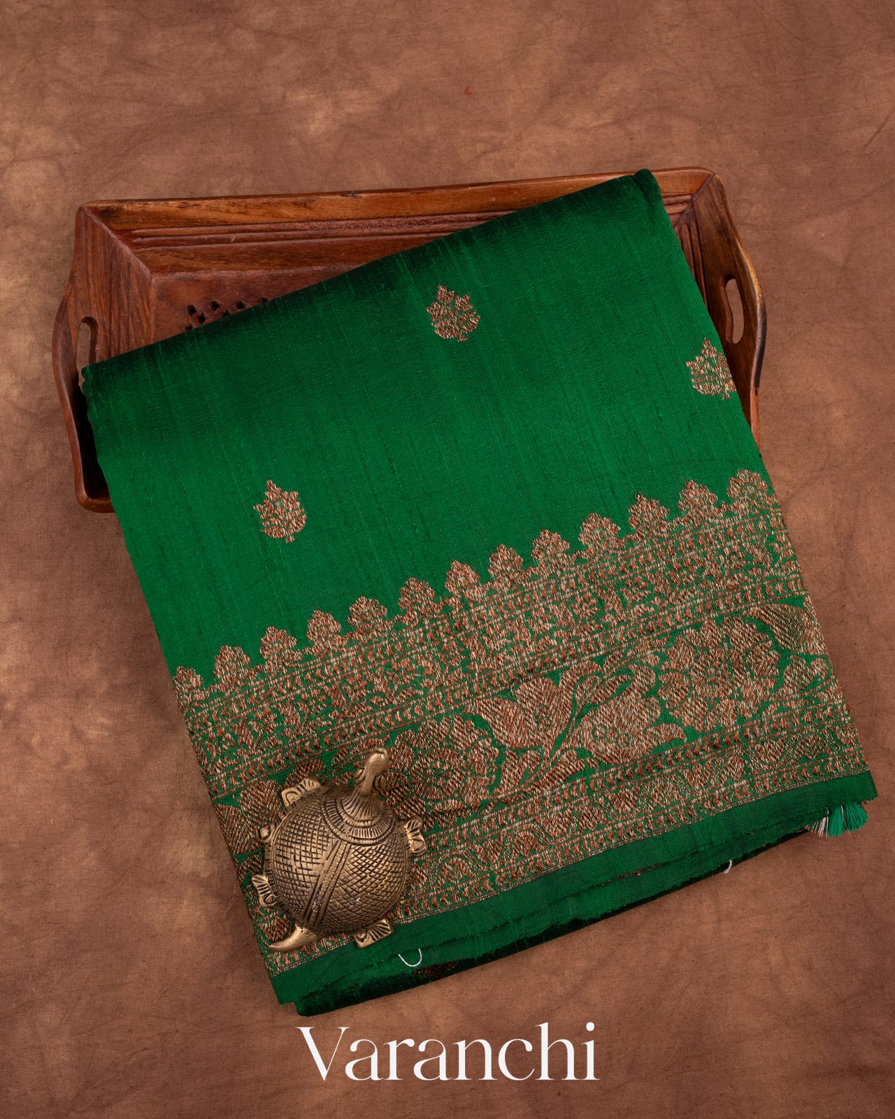 Dark Green Pure Raw Silk Handloom Saree