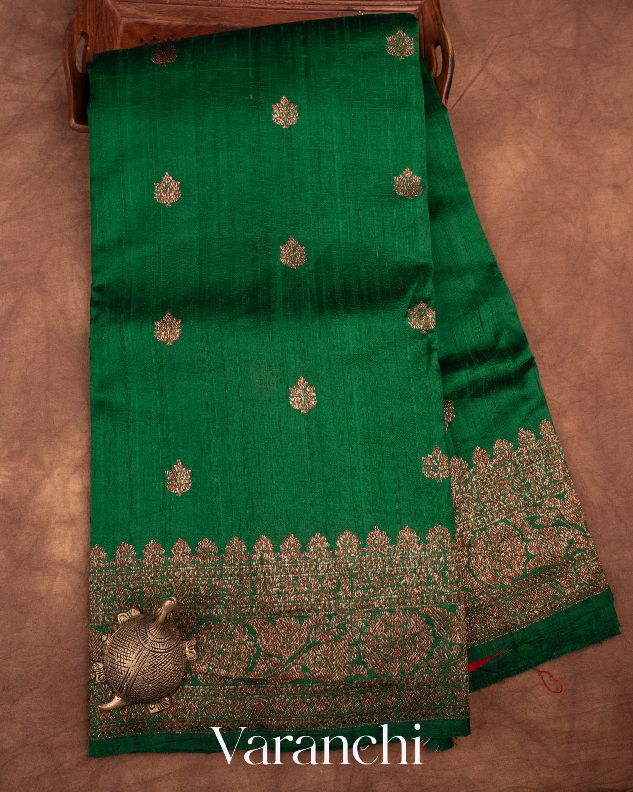 Dark Green Pure Raw Silk Handloom Saree
