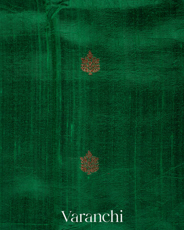 Dark Green Pure Raw Silk Handloom Saree