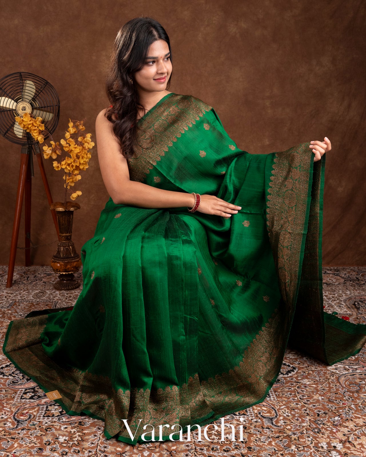 Dark Green Pure Raw Silk Handloom Saree