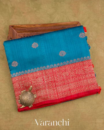 Ink Blue Pure Raw Silk Handloom Saree