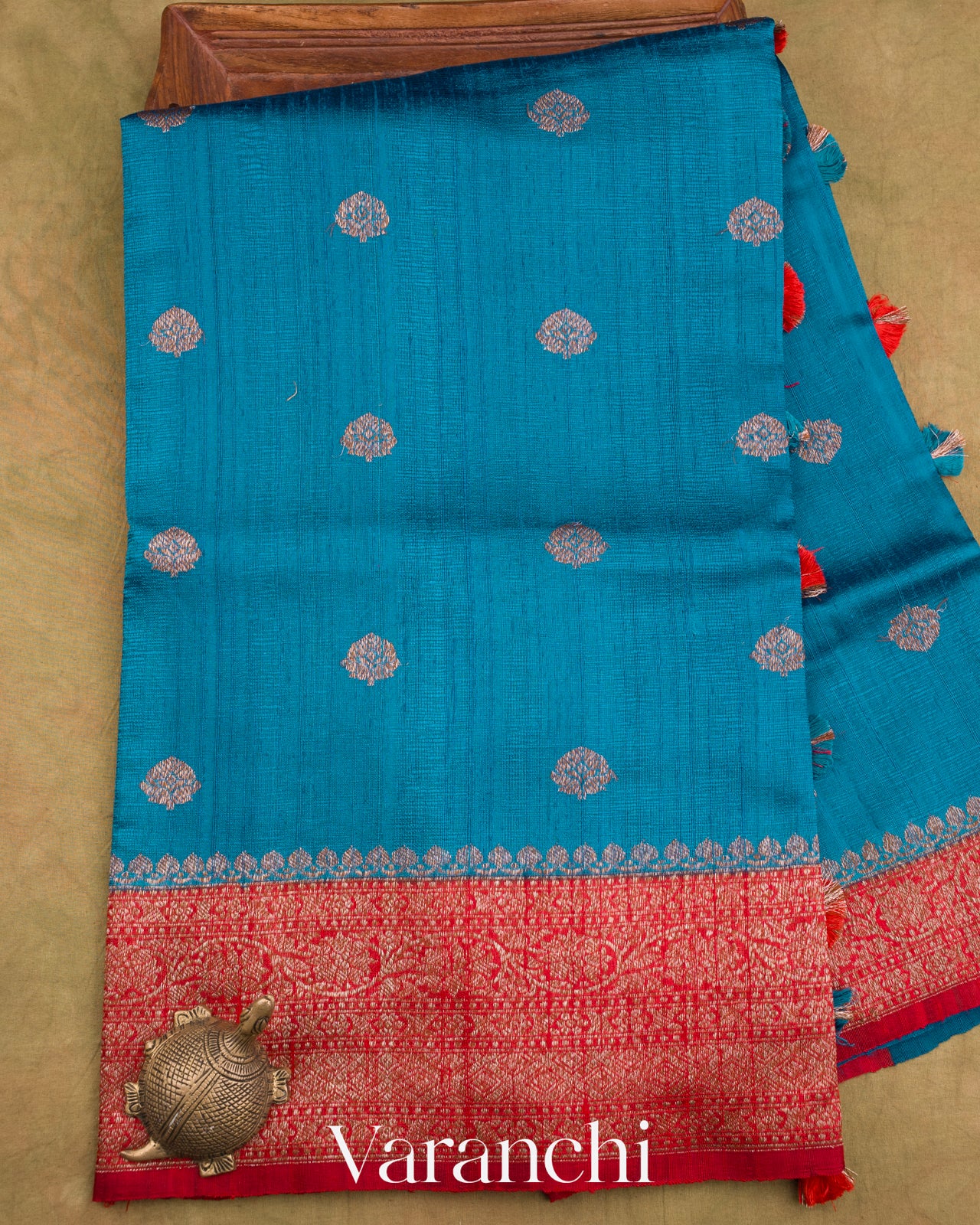 Bright Red Pure Raw Silk Handloom Saree