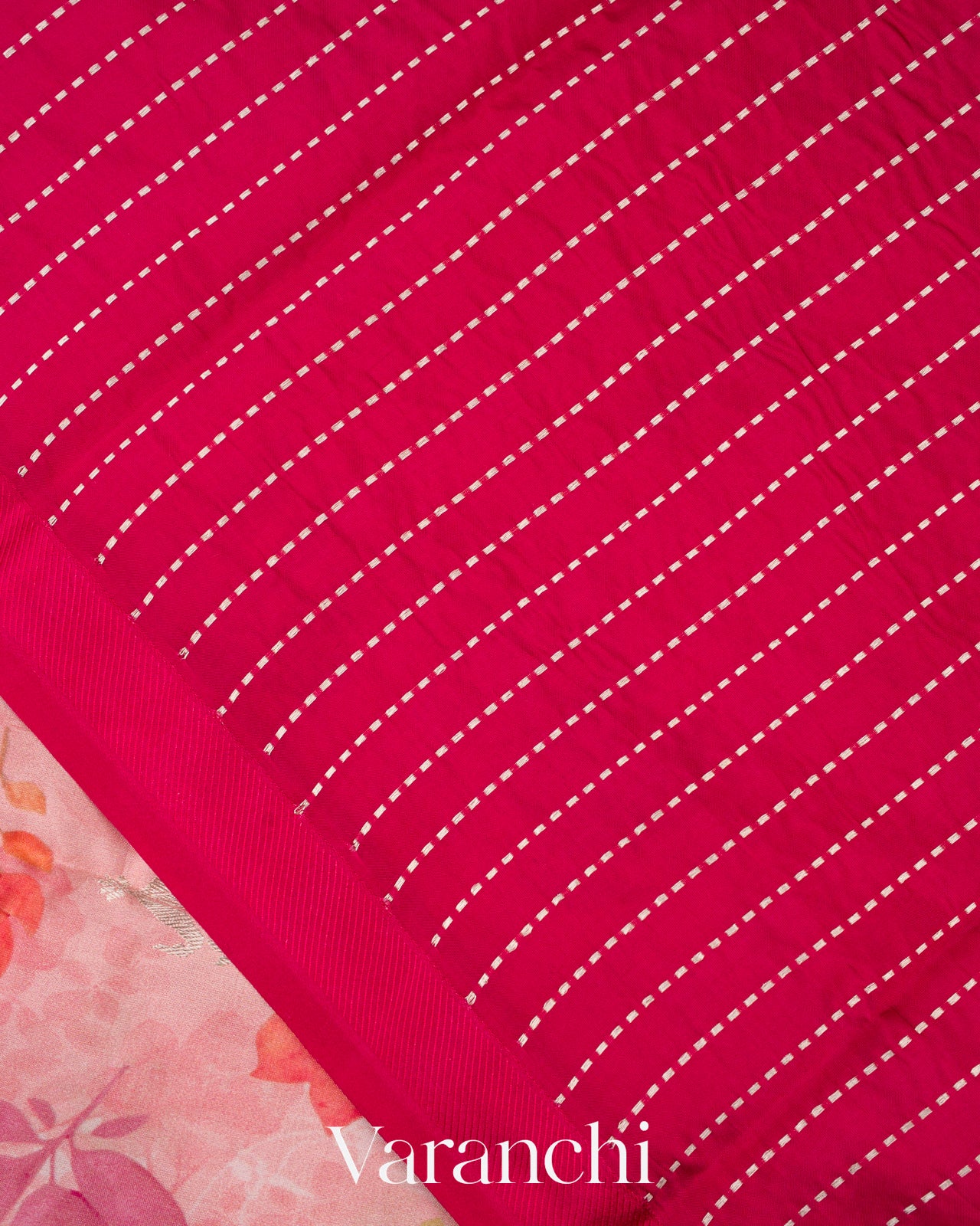 Baby Pink Floral Printed Pure Raw Mango Silk Handloom Saree