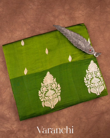 Forest Green Pure Raw Mango Silk Handloom Saree