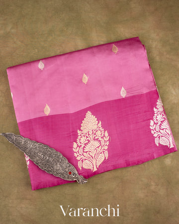 Rose Pink Pure Raw Mango Silk Handloom Saree