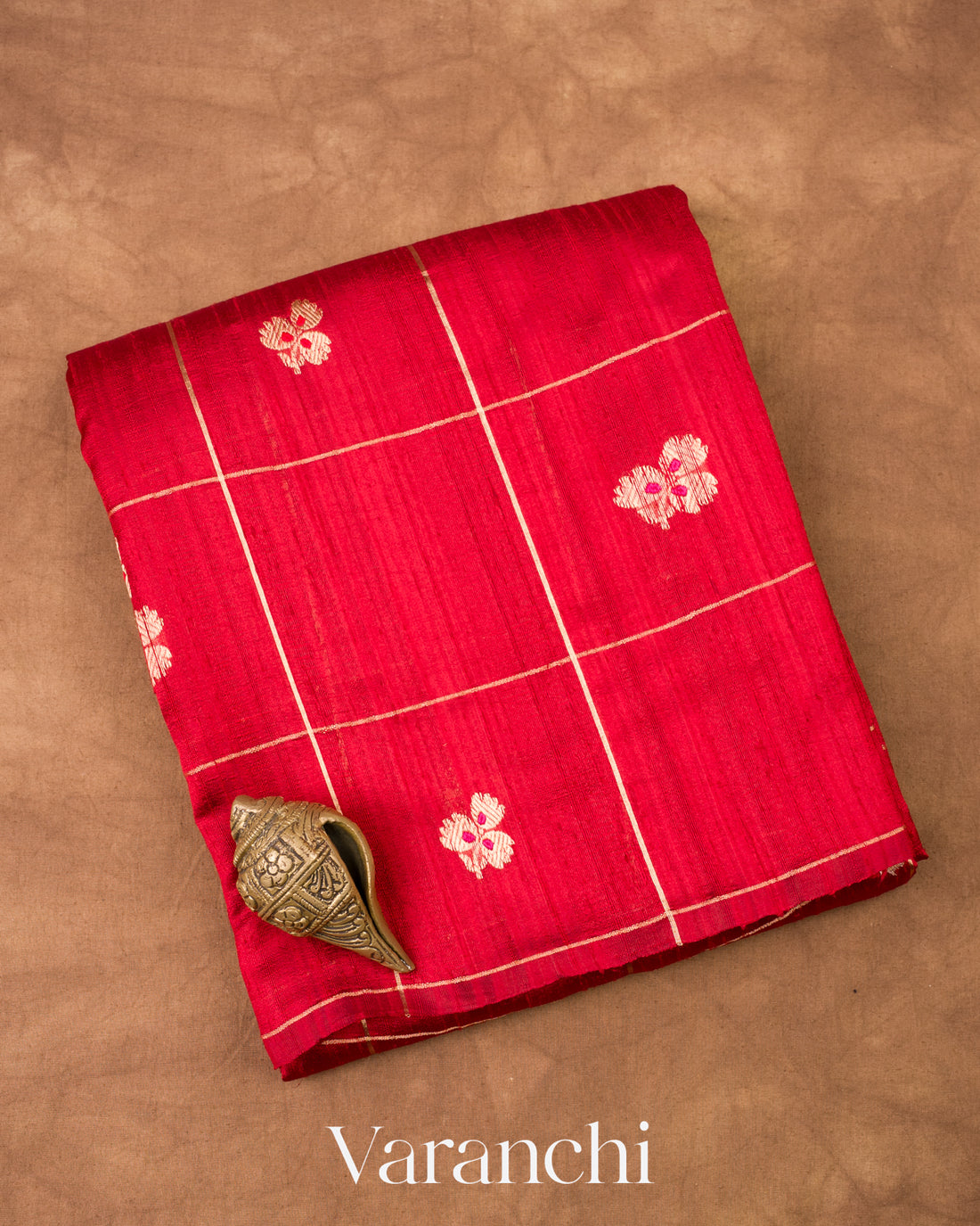 Red Checks Pure Raw Silk Handloom Saree
