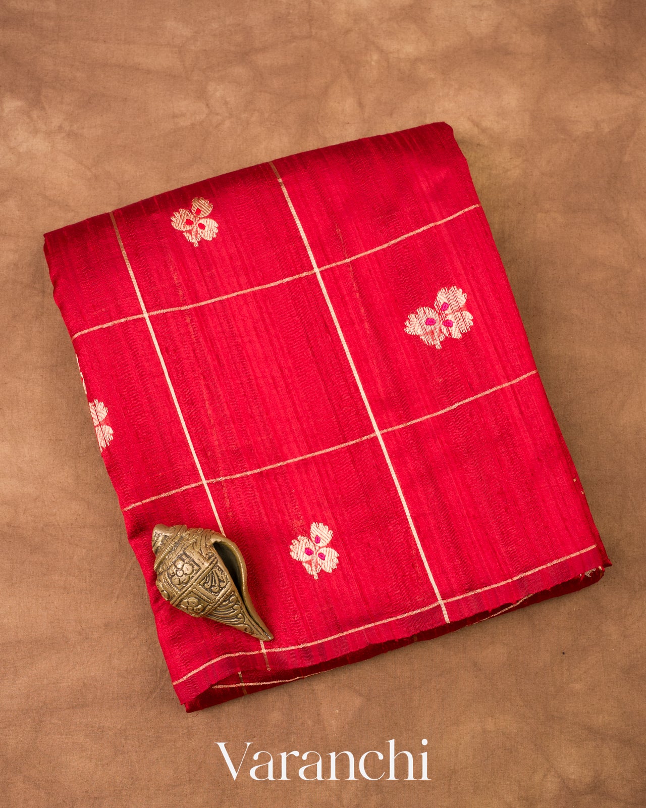 Red Checks Pure Raw Silk Handloom Saree