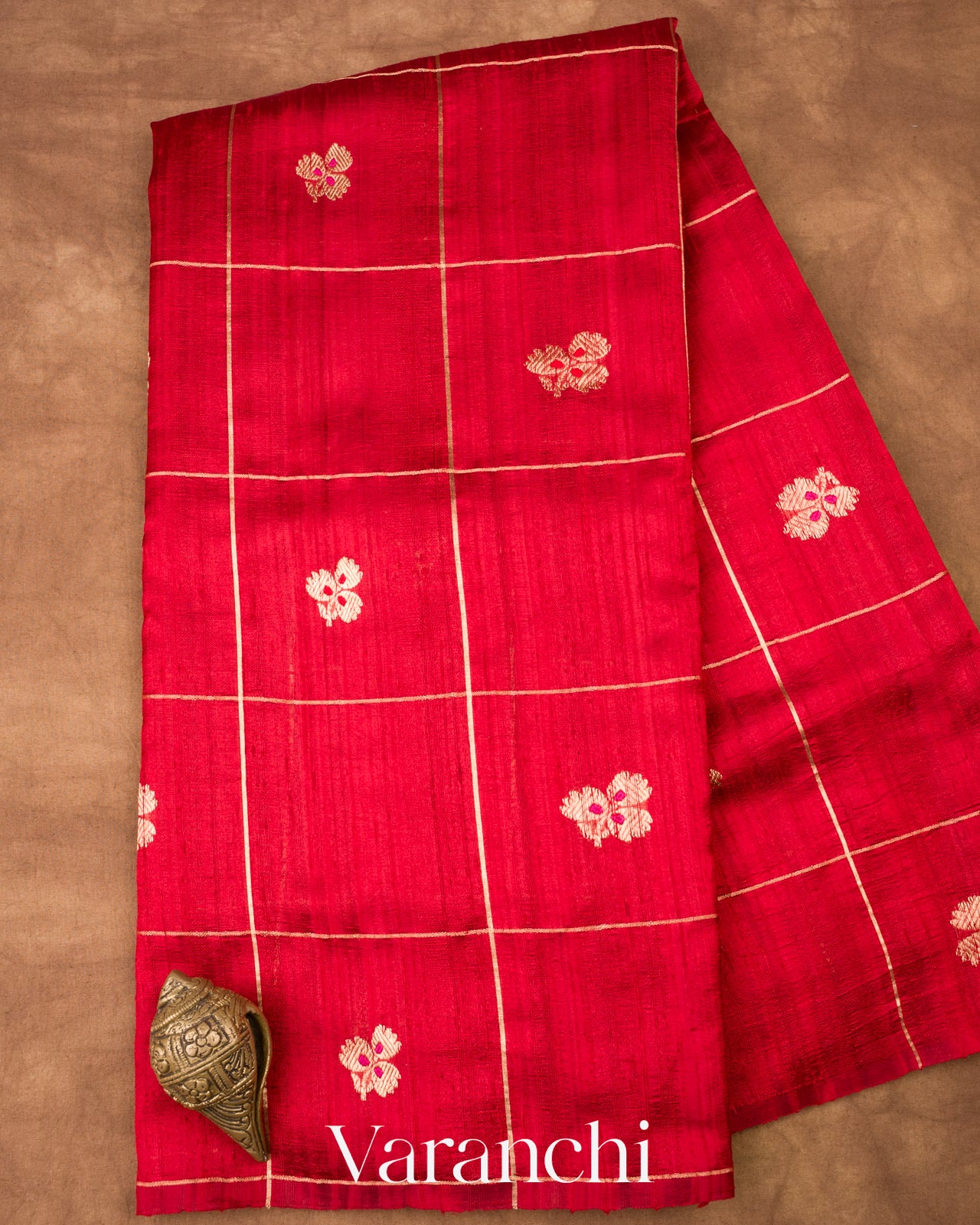Red Checks Pure Raw Silk Handloom Saree
