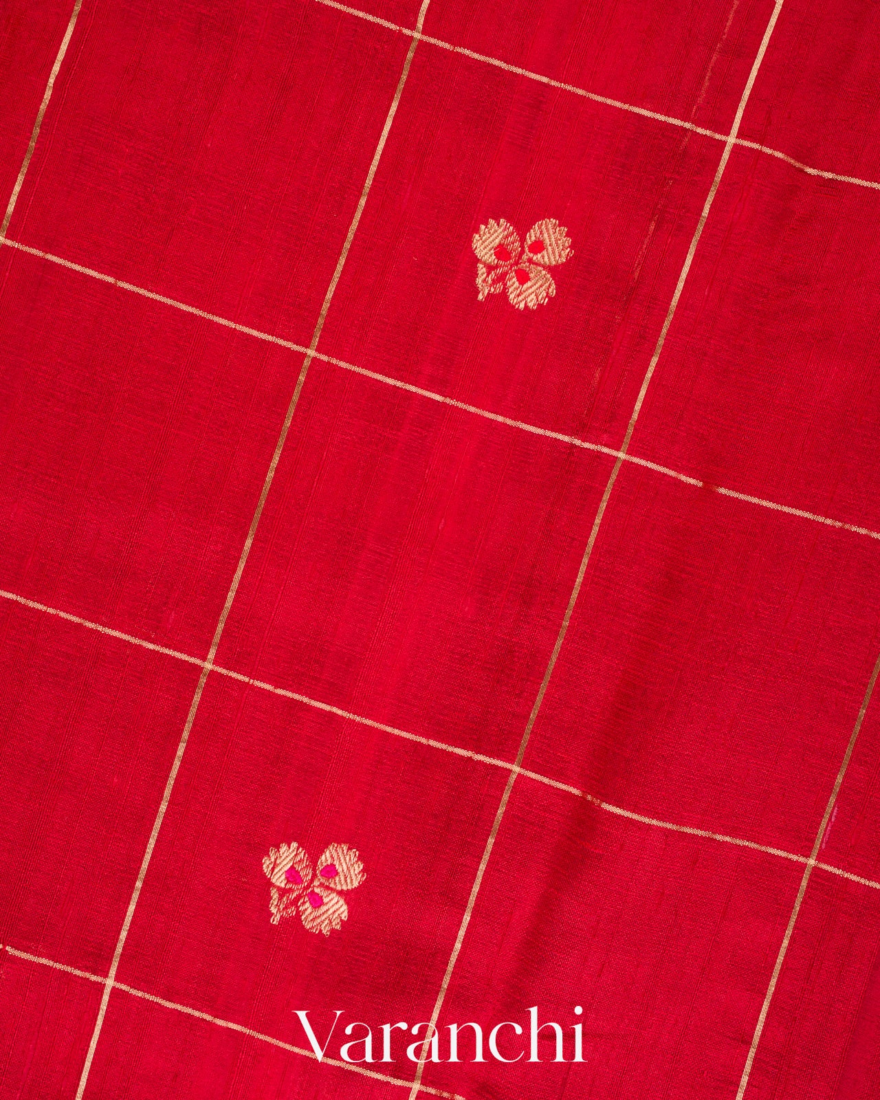Red Checks Pure Raw Silk Handloom Saree