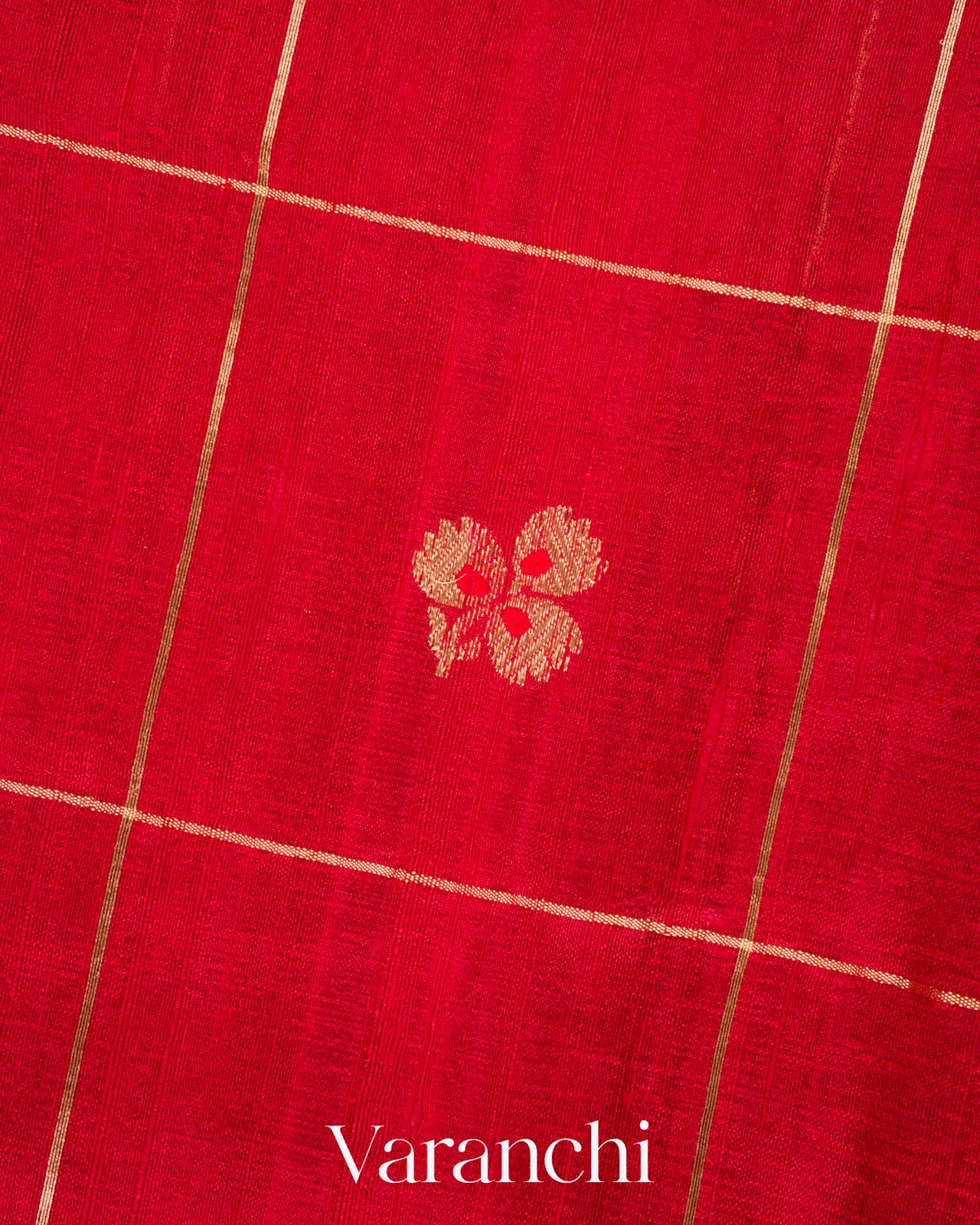 Red Checks Pure Raw Silk Handloom Saree