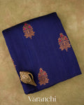 Deep Navy Blue Borderless Pure Raw Silk Handloom Saree