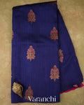Deep Navy Blue Borderless Pure Raw Silk Handloom Saree
