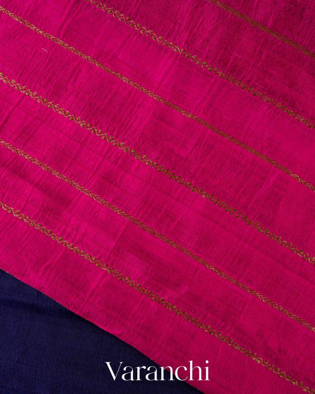 Deep Navy Blue Borderless Pure Raw Silk Handloom Saree