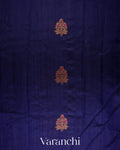 Deep Navy Blue Borderless Pure Raw Silk Handloom Saree
