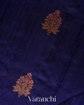 Deep Navy Blue Borderless Pure Raw Silk Handloom Saree