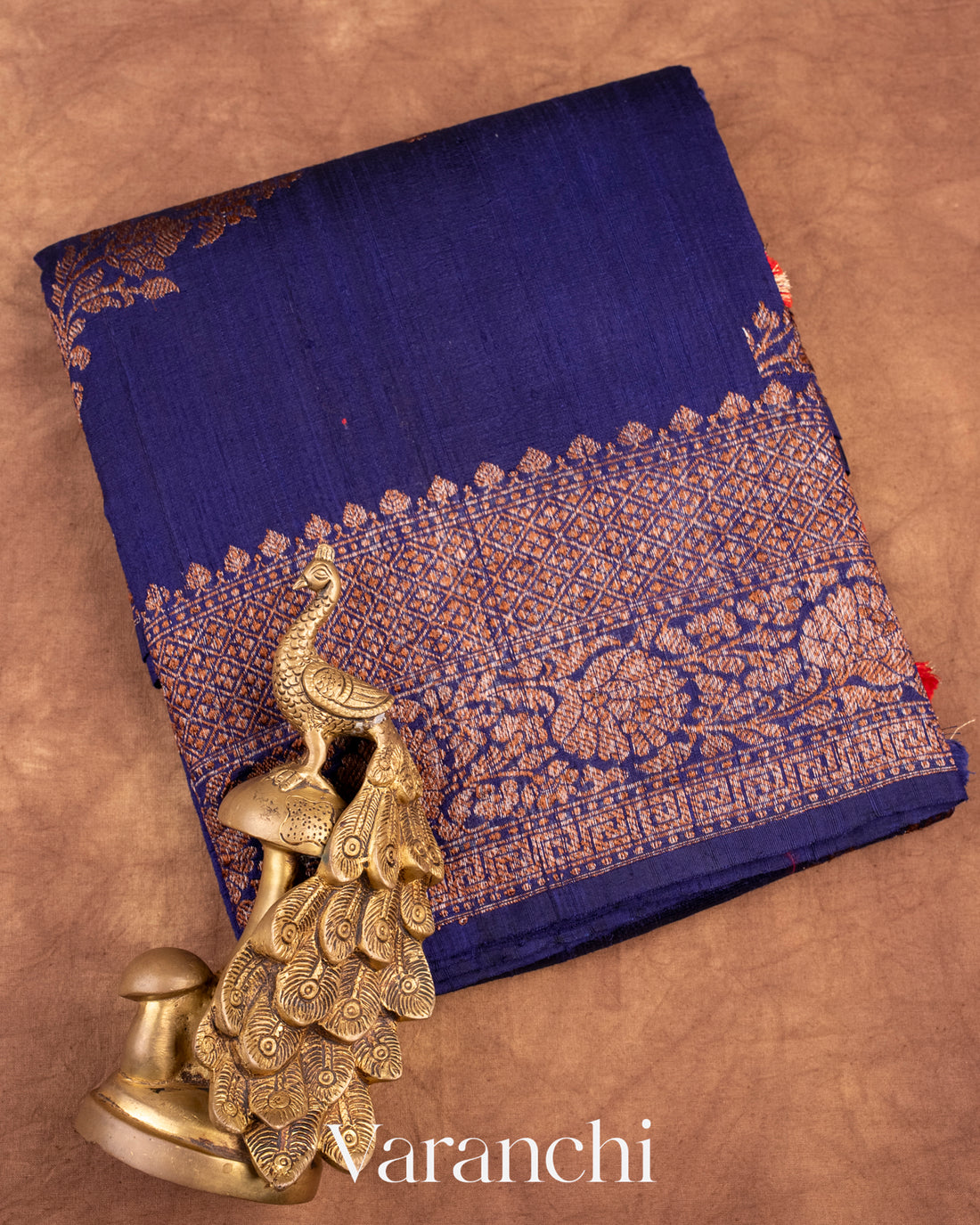 Navy Blue Lehariya Pure Raw Silk Handloom Saree