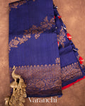 Navy Blue Lehariya Pure Raw Silk Handloom Saree