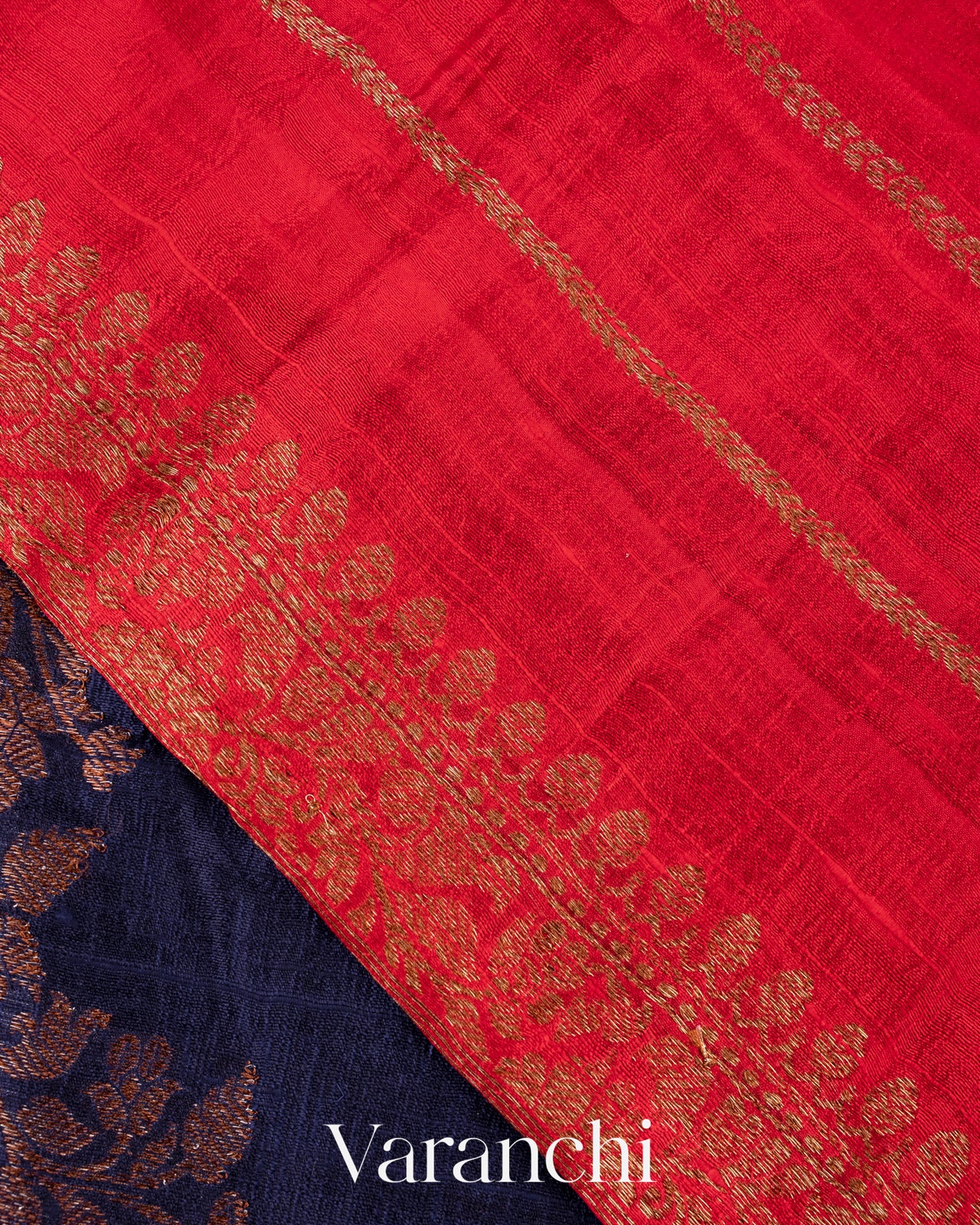 Navy Blue Lehariya Pure Raw Silk Handloom Saree