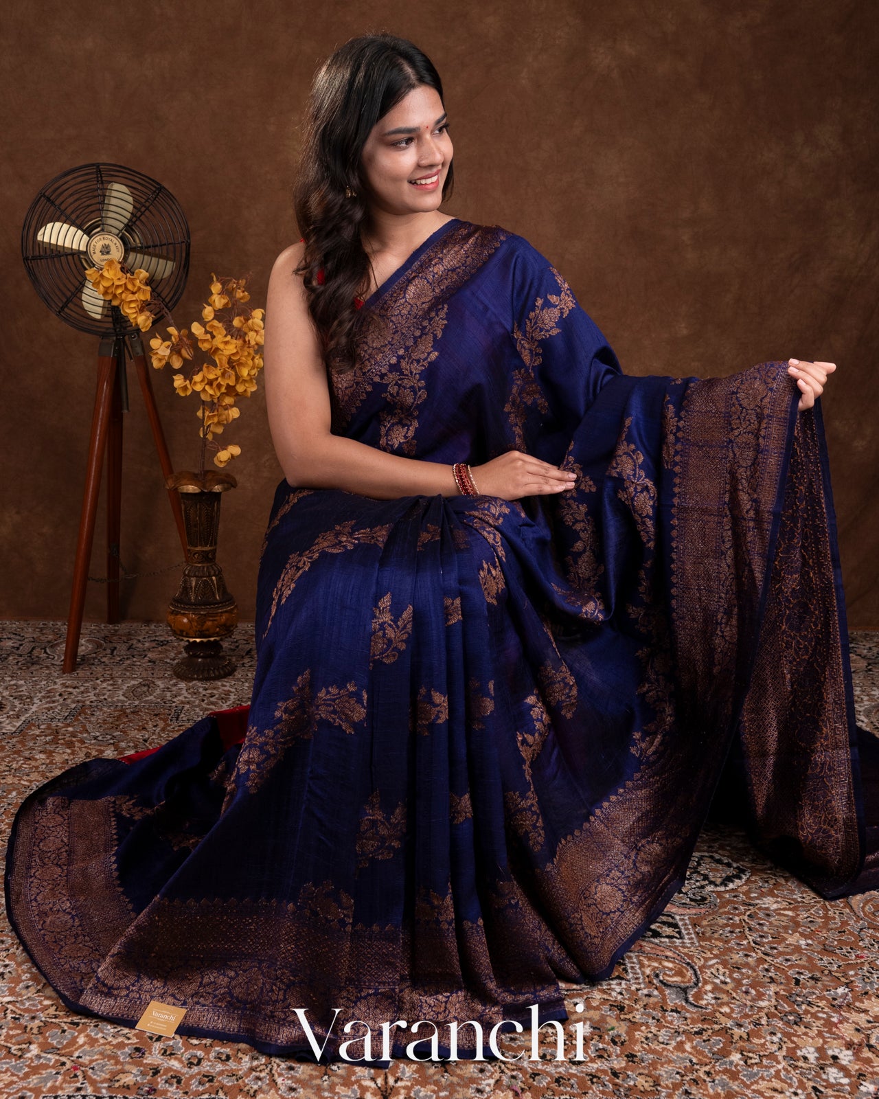 Navy Blue Lehariya Pure Raw Silk Handloom Saree