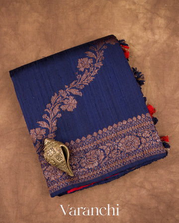 Navy Blue Leheriya Pure Raw Silk Handloom Saree