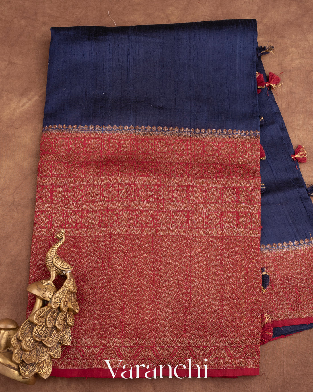 Navy Blue With Skirt Border Pure Raw Silk Handloom Saree