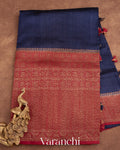Navy Blue With Skirt Border Pure Raw Silk Handloom Saree