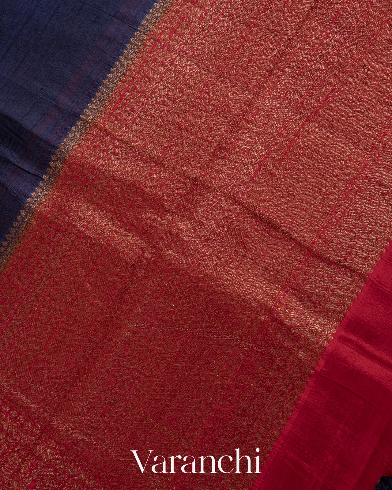 Navy Blue With Skirt Border Pure Raw Silk Handloom Saree