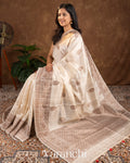 Pearl White Raw Silk Handloom Saree 