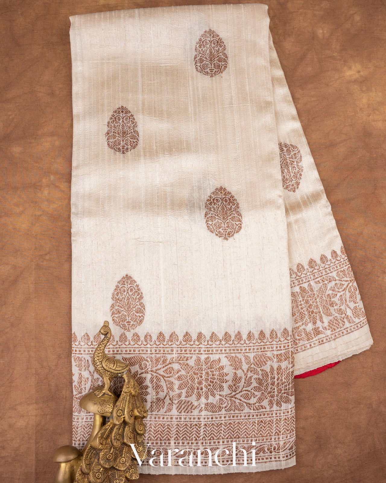 Pearl White Raw Silk Handloom Saree 