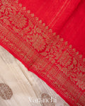 Pearl White Raw Silk Handloom Saree 