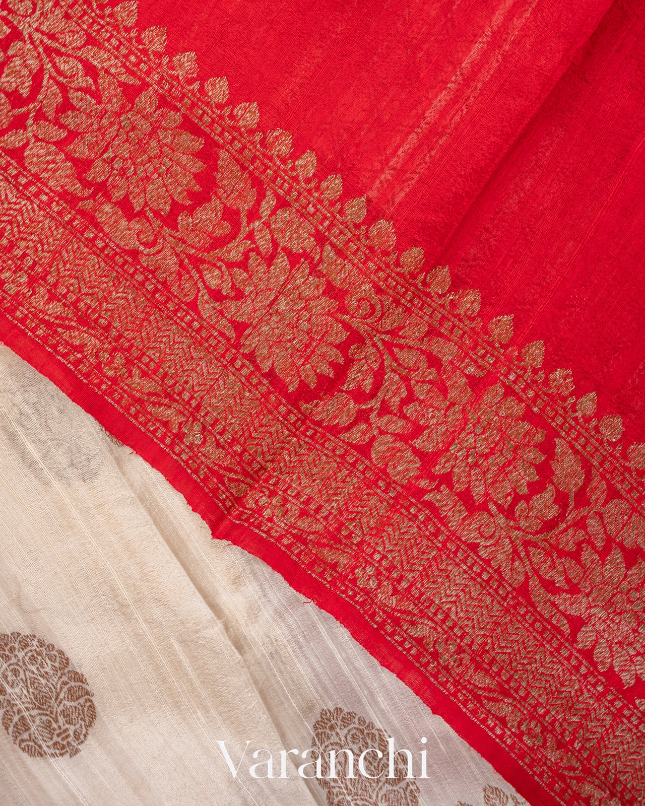 Pearl White Raw Silk Handloom Saree 