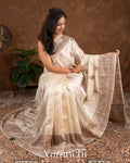 Pearl White Raw Silk Handloom Saree 