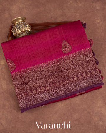 Magenta Shibori with Spade Motif Pure Raw Silk Handloom Saree