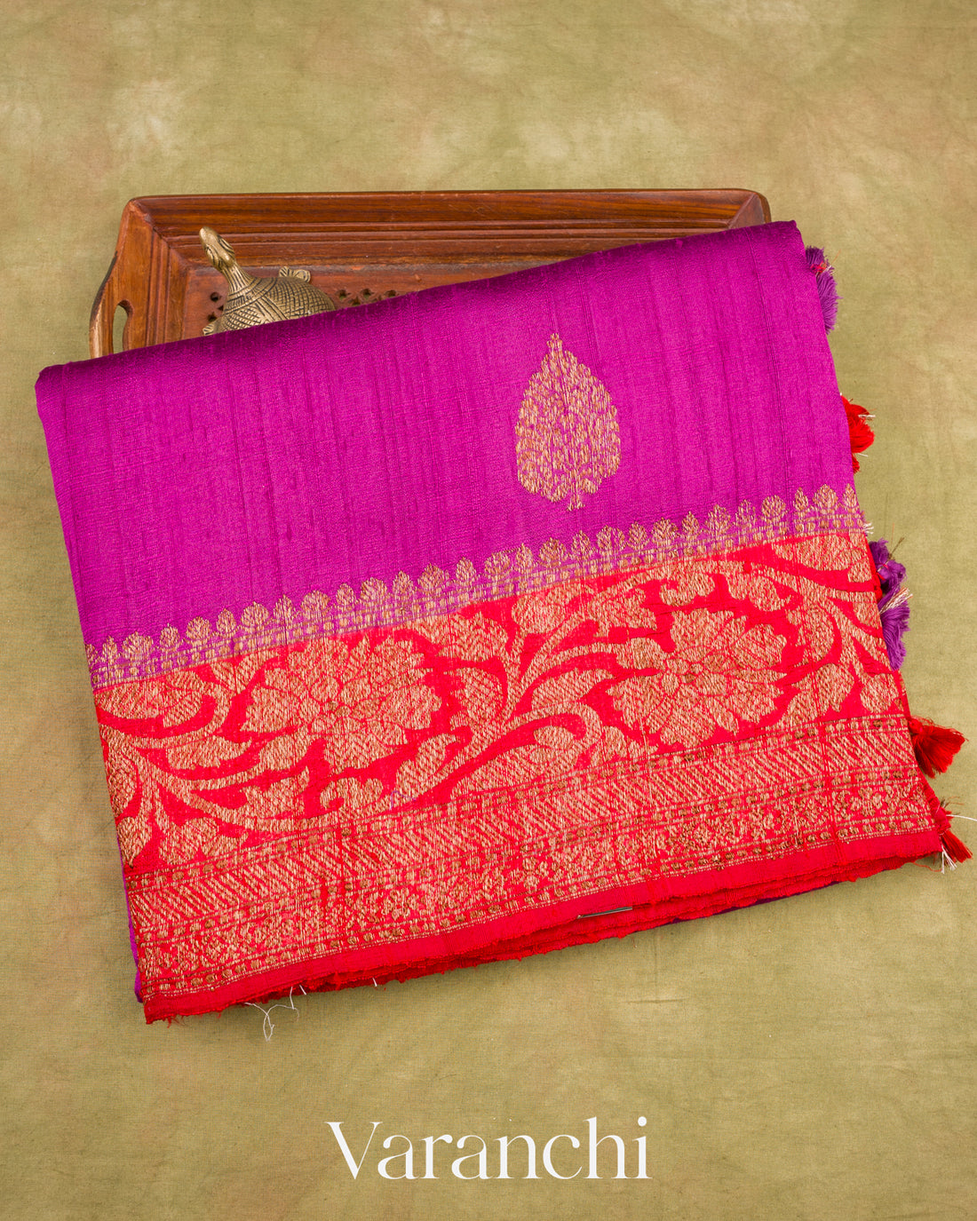 Magenta Pure Raw Silk Handloom Saree